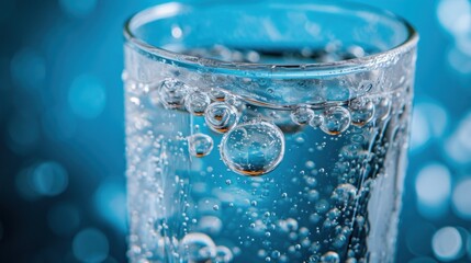  a close up of a glass of water with bubbles on the bottom of the glass and water droplets on the bottom of the glass and on the bottom of the glass.