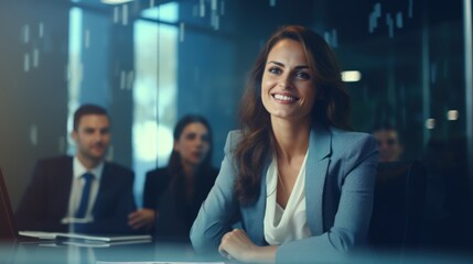 Fototapeta premium Portrait of a Girl Leader at a Team Planning Collaboration and Strategy Business Meeting AI Generated
