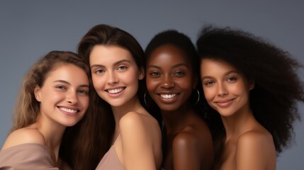 Portrait of Happy Women with Beauty Diversity and Smile for Skincare Product AI Generated
