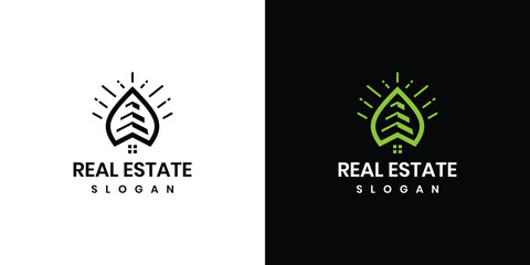 Real estate house logo. House icon made with leaves