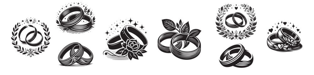 set of wedding rings vector black and white