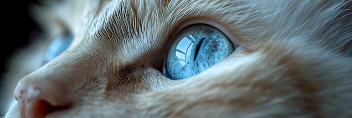 Close up of cat's eyes, cat looks up - obrazy, fototapety, plakaty