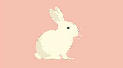  a white rabbit sitting in the middle of a pink background with a white outline of a rabbit on it's left side and a pink background with a white outline of a.