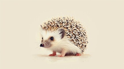 Obraz premium a small hedgehog sitting on top of a white floor next to a white wall and a black and white picture of a hedgehog sitting on top of a white floor.