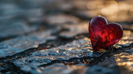 Fototapeta premium Valentine's day background with red heart on stone ground.