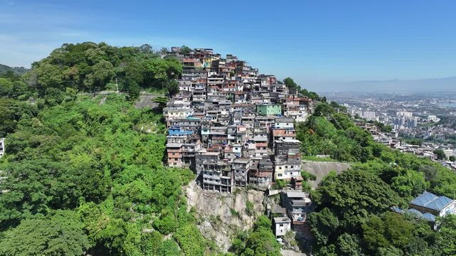 Prazeres Hill At Rio De Janeiro In Rio De Janeiro Brazil. Favela Aerial View. Maracana Background. Rio De Janeiro Brazil. Residential Houses. Prazeres Hill At Rio De Janeiro In Rio De Janeiro Brazil.