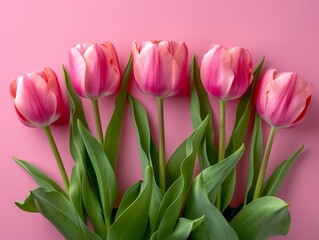 Beautiful Spring Flowers Bouquet on Pastel Pink Background AI Generated
