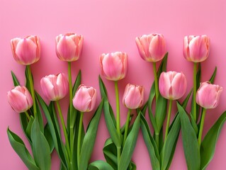 Beautiful Composition of Spring Flowers on Pastel Pink Background AI Generated