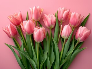 Beautiful Composition of Spring Flowers on Pastel Pink Background AI Generated