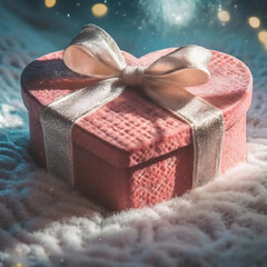 3D Gift Box Heart with Ribbon, Top View, Elegance, San valentine day