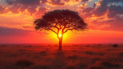 Gardinen African Sunset and Silhouette of Acacia Tree © jechm