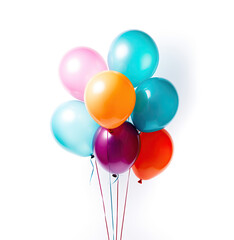 A collection of colorful, glossy balloons tied together, floating against a white background, symbolizing celebration and joy.