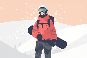 Fototapeta na wymiar snowboarder woman in style of vector flat minimalistic illustration, empty space