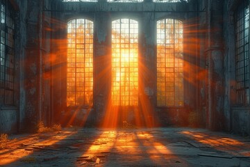Sunlight Streaming Through Abandoned Industrial Windows