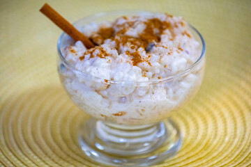 Sweet rice, traditional Brazilian dessert prepared with rice, milk, cloves, cinnamon and spices