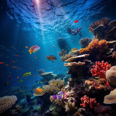Fototapeta na wymiar spectacular metaphysical oceanic scenery colorful underwater