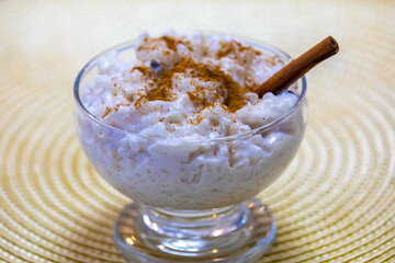 Sweet rice, traditional Brazilian dessert prepared with rice, milk, cloves, cinnamon and spices
