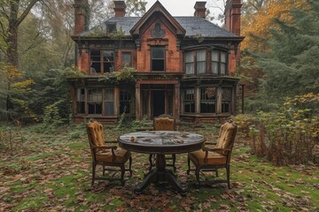 Fototapeta na wymiar Autumn Ambiance at an Abandoned Victorian House