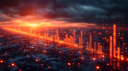 Obraz premium Futuristic Cityscape with Dazzling Lights at Twilight