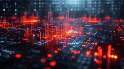 Obraz premium abstract visualization of a digital landscape, highlighted by glowing data points and futuristic technology