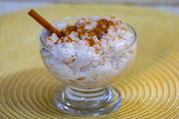 Sweet rice, traditional Brazilian dessert prepared with rice, milk, cloves, cinnamon and spices