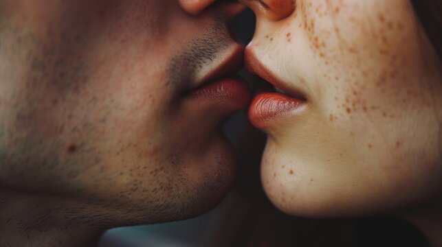 Intimate Moment, A Man and Woman Sharing a Passionate Kiss