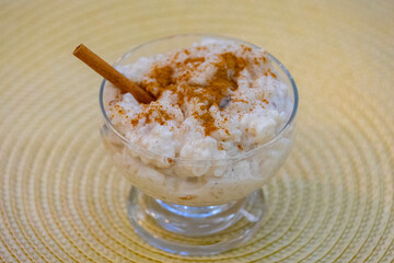 Sweet rice, traditional Brazilian dessert prepared with rice, milk, cloves, cinnamon and spices