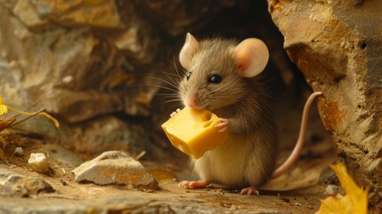 Mouse Holding Cheese, A Captivating Image of Natures Instinctual Appetite