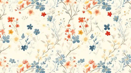 Vibrant Floral Wallpaper With Blue, Orange, and Red Flowers