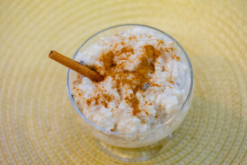 Sweet rice, traditional Brazilian dessert prepared with rice, milk, cloves, cinnamon and spices