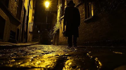 Papier Peint photo autocollant Ruelle étroite A man walks on a narrow and stony street