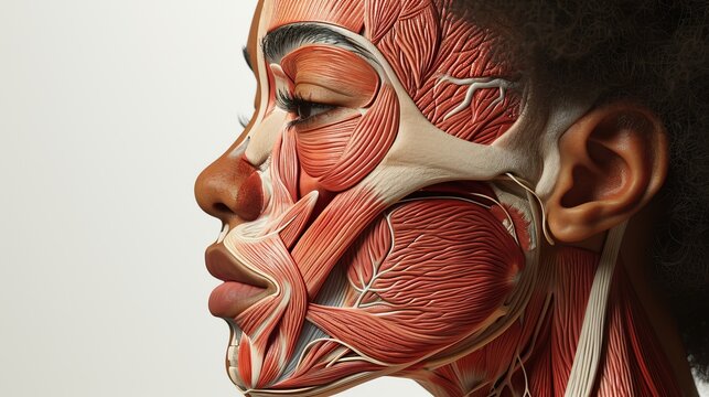 Visible Facial Muscles of a Woman, Anatomy and Strength Displayed