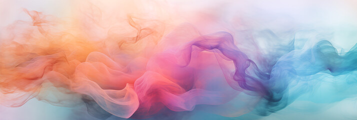 Abstract flow of pink, blue, gold smoke on a light background. Abstract fluid art and 3D style. Design for poster, wallpaper, print, banner, greeting card, invitation. Panoramic view