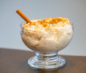 Sweet rice, traditional Brazilian dessert prepared with rice, milk, cloves, cinnamon and spices