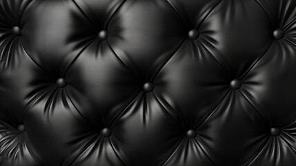 Black leather sofa, chesterfield style background. VIP interior classic repeat pattern. Rich upholstery lounge bar banner. Dark luxury skin texture    