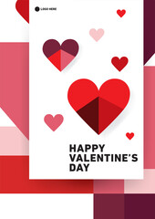 abstract polygonal heart on pink and red banner background, text 