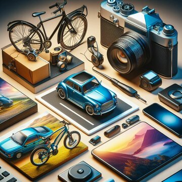 Photography of objects, such as cars, bicycles and electronics Generative Ai