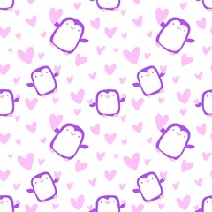 Valentines hearts seamless penguin and love pattern for wrapping paper and fabrics and linens and kids clothes