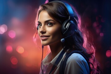 Naklejka premium Call-center operator in action: providing exceptional customer service, wearing a headset, and managing inquiries with efficiency and professionalism.