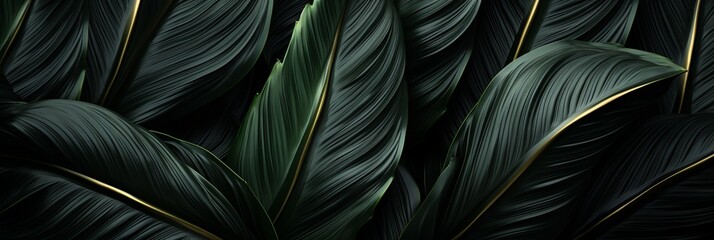 Abstract black tropical leaf textures for dark nature background with copy space