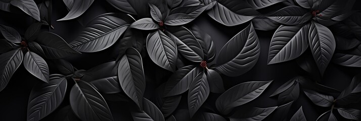 Abstract black tropical leaf texture background, dark nature concept with copy space.