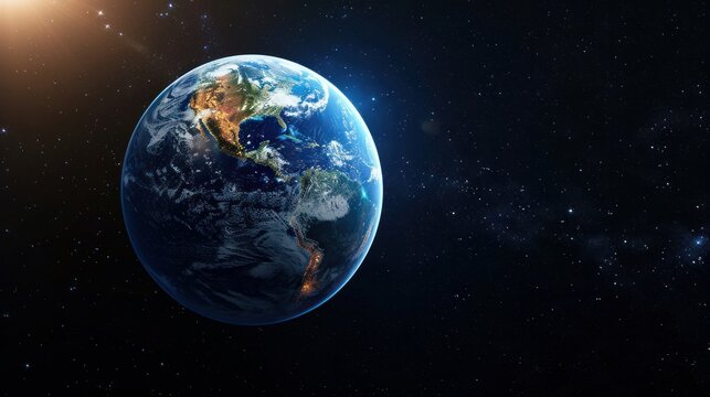 The Earth globe from Space. High Resolution Planet Earth view. 3d realistic render Illustration. Elements of this image are furnished by NASA. © Emil