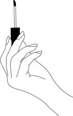 Side view of a hand-drawn right hand holding a liquid lipstick brush