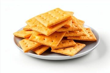 Fototapeta premium Assorted crackers and biscuits on white background for snack and appetizer concepts
