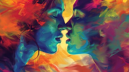 Emotional Painting Depicting Two People Sharing a Passionate Kiss