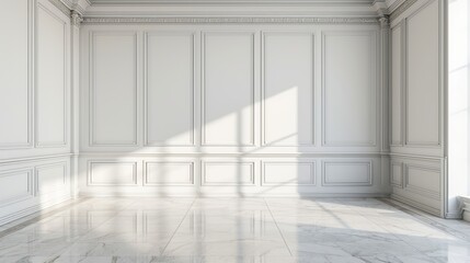 Empty Room With White Walls and Marble Floors