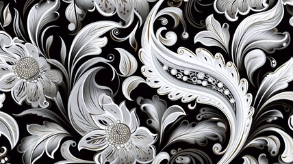 Best design seamless paisley pattern background black white image Ai generated art - Powered by Adobe
