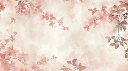  a painting of a tree branch with red leaves on a light pink background with a light pink sky in the background and a light pink sky in the middle of the background.