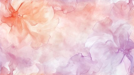  a painting of pink and purple flowers on a white and pink background with a place for the text on the left side of the image and a place for the right side of the image.