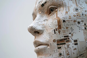 Human face made of printed circuit board - AI Generated